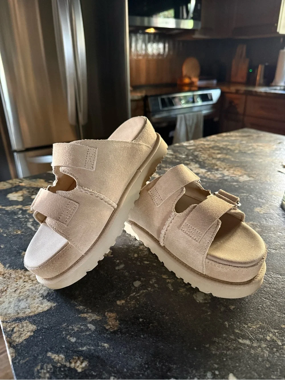 UGG Women's Taupe Suede Platform Slide Mules - Picture 2 of 2
